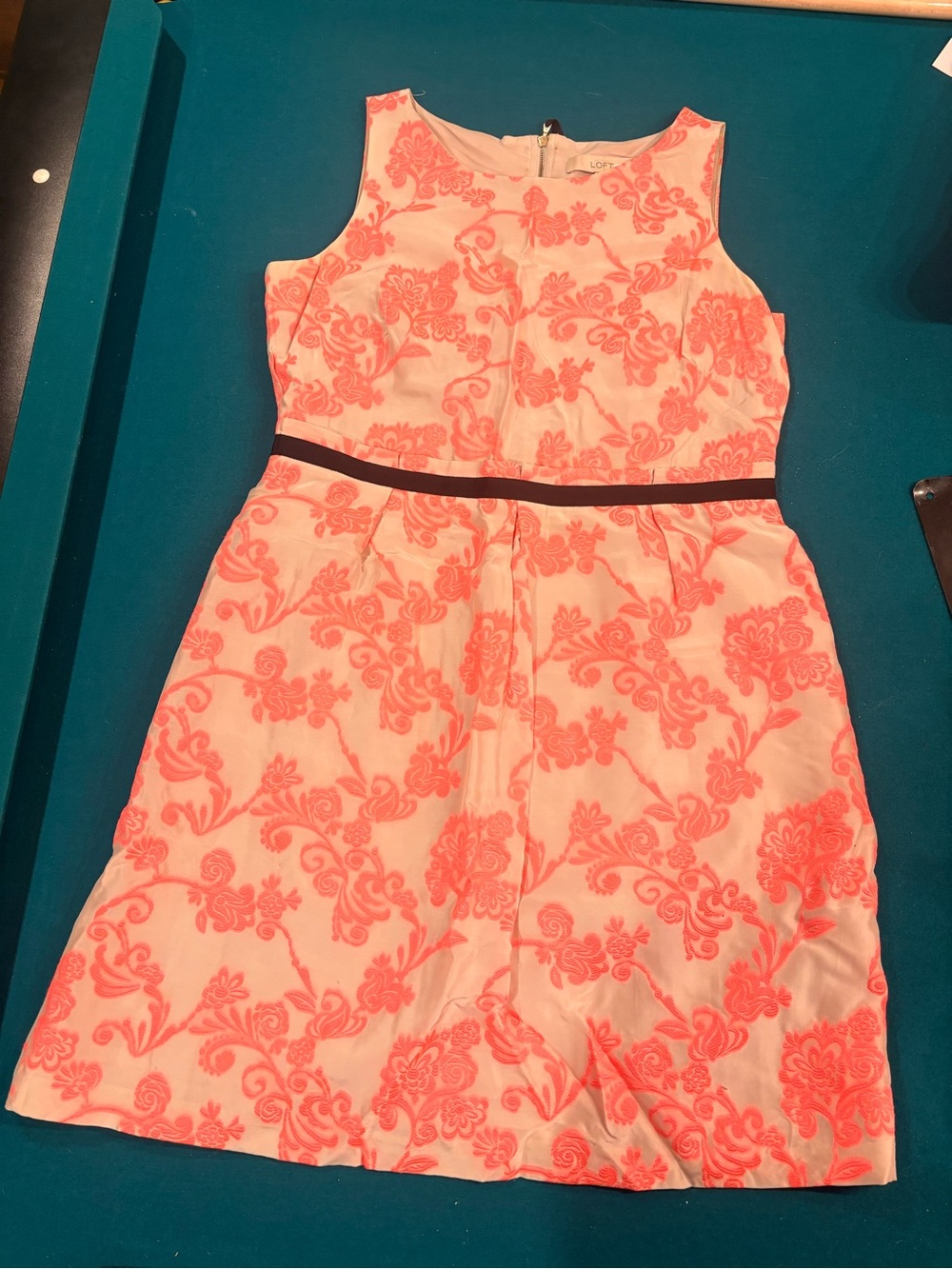 Ann Taylor LOFT Floral Fit & Flare Neon Pink Dress